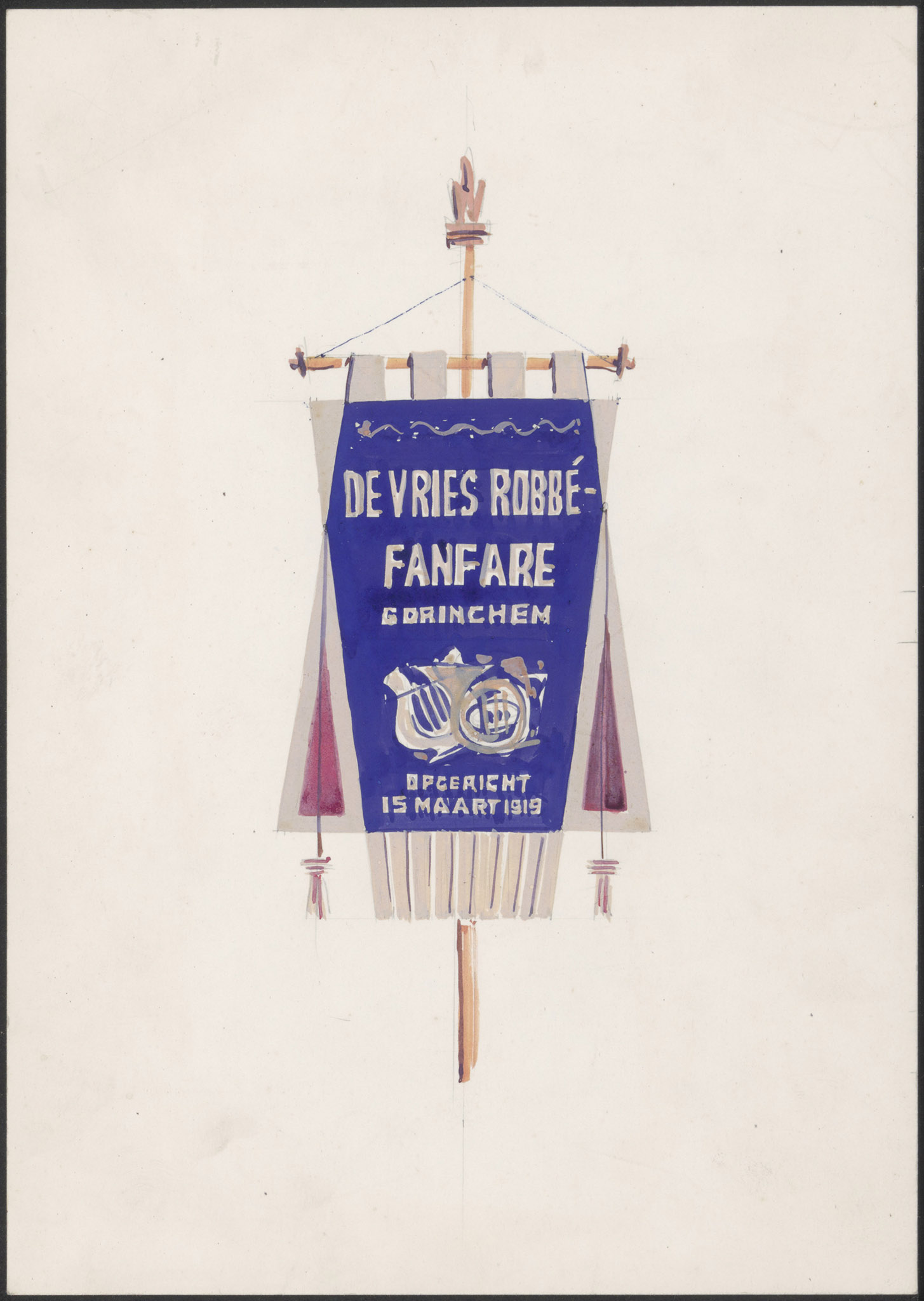 Een vaandel van de Fanfare 'De Vries en Robbè', opgericht 15 maart 1919 te Gorinchem